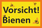 Preview: Gelbes Warnschild  mit Text Achtung Bienen sowie Bienenmotiven